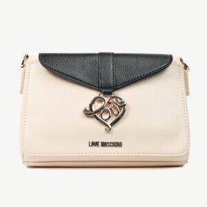 Love Moschino Cream Vegan-Leather Heart-Logo Shoulder Bag
